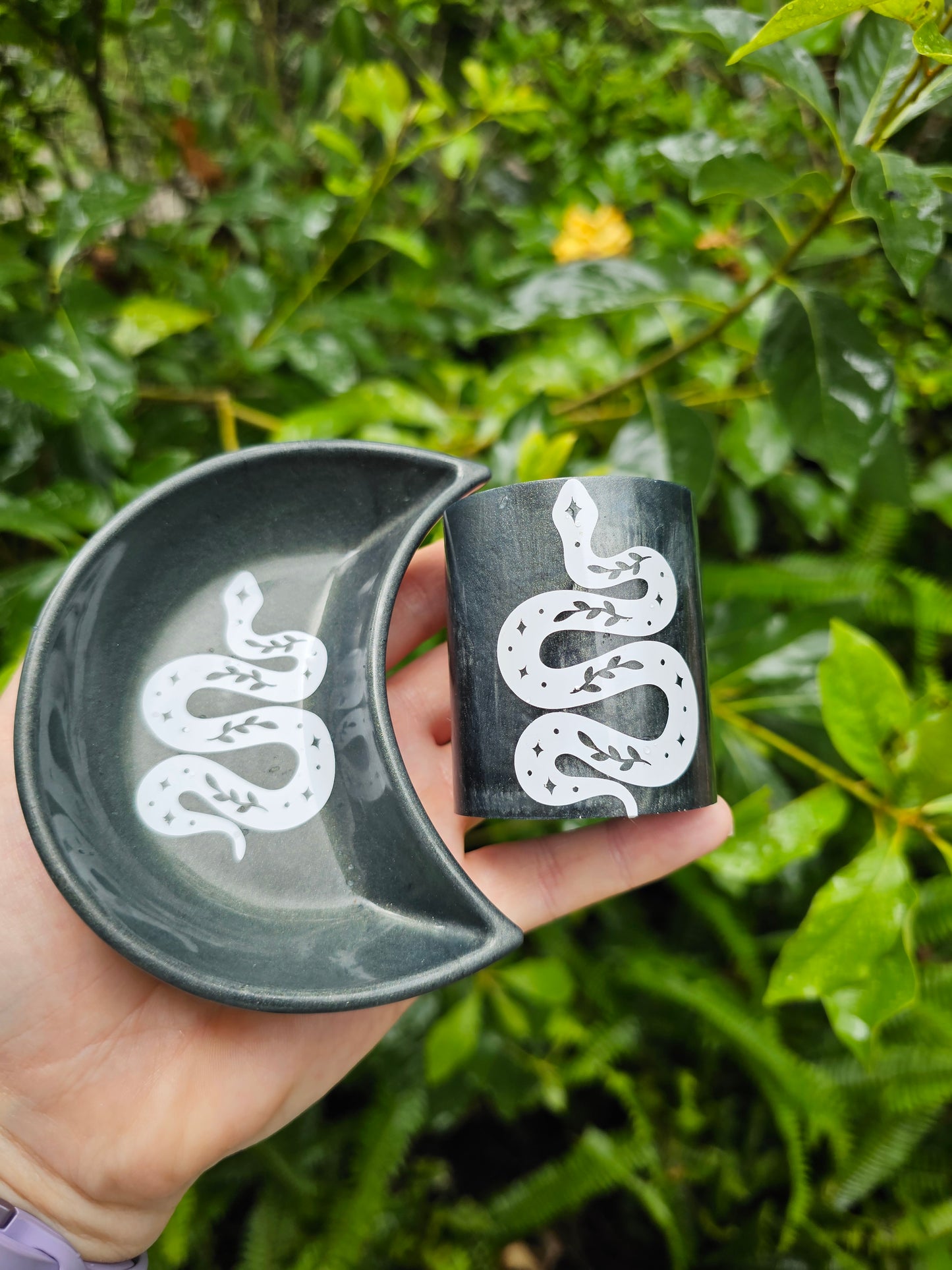 Galaxy snake trinket dish and tea light set