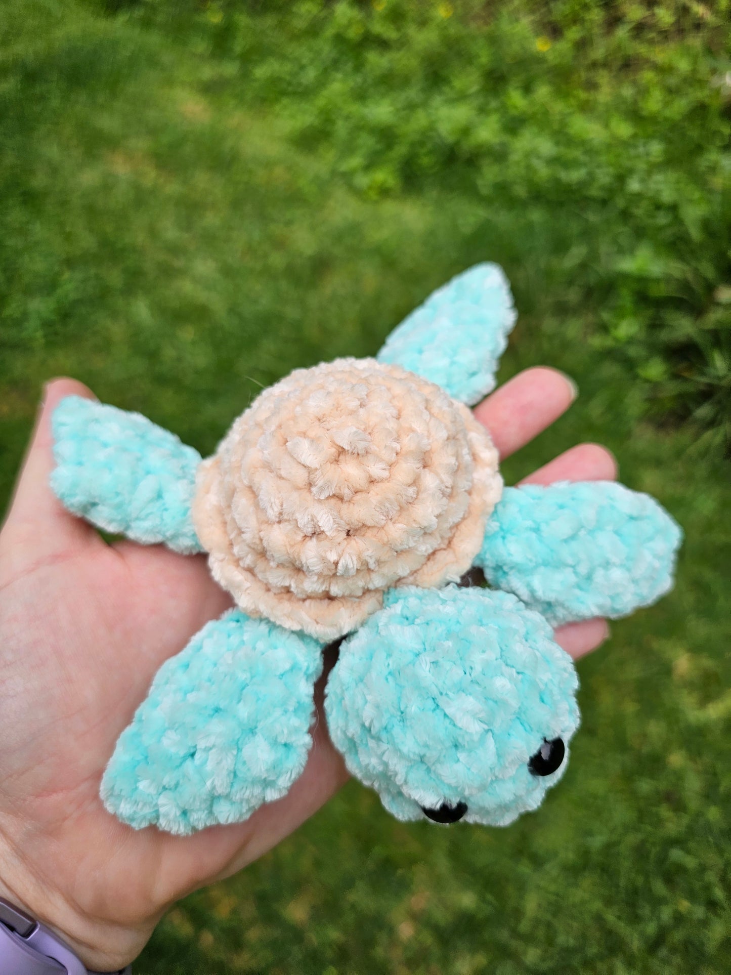 Turtle plushie, aqua and cream