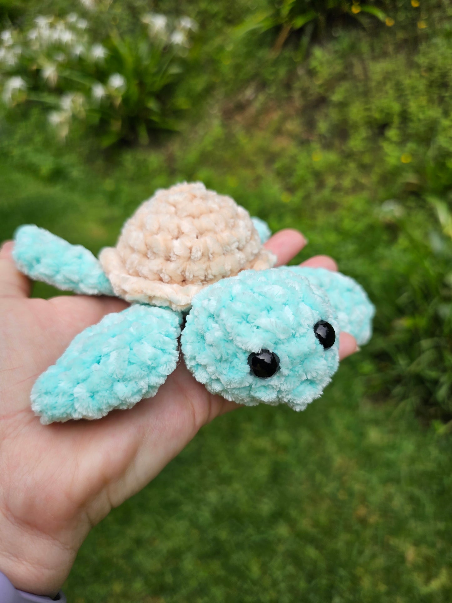 Turtle plushie, aqua and cream