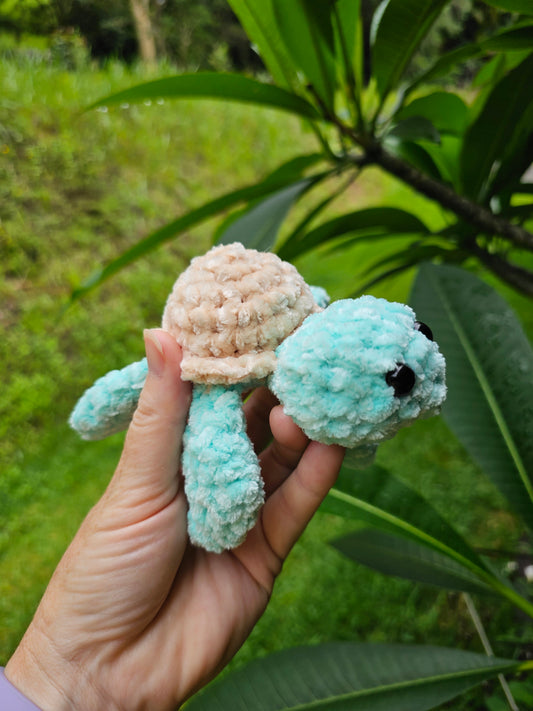 Turtle plushie, aqua and cream